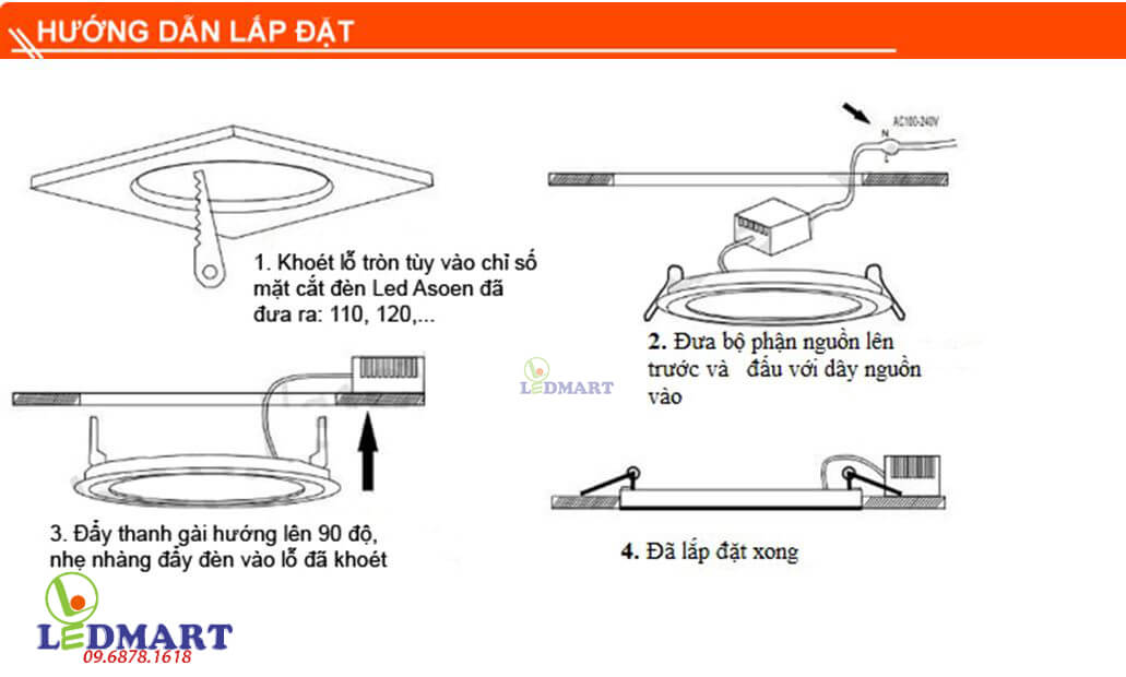 Cách lắp đèn led âm trần Kingled